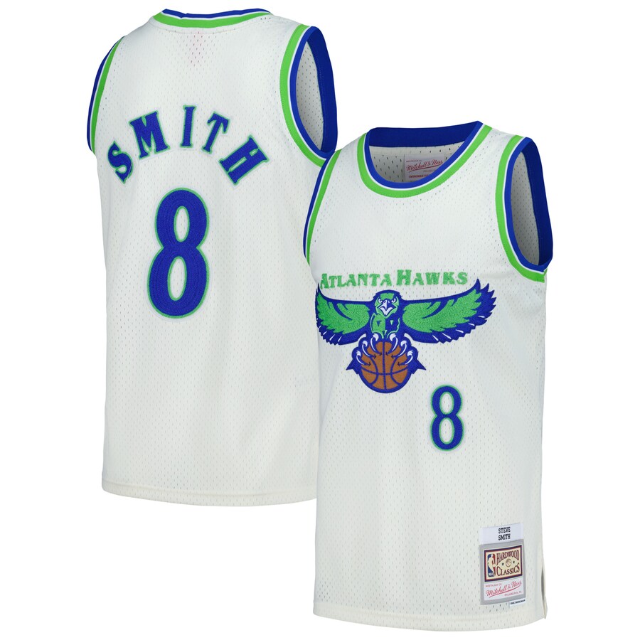 Men's Atlanta Hawks Steve Smith Mitchell & Ness Cream Chainstitch Swingman Jersey - Ujersey