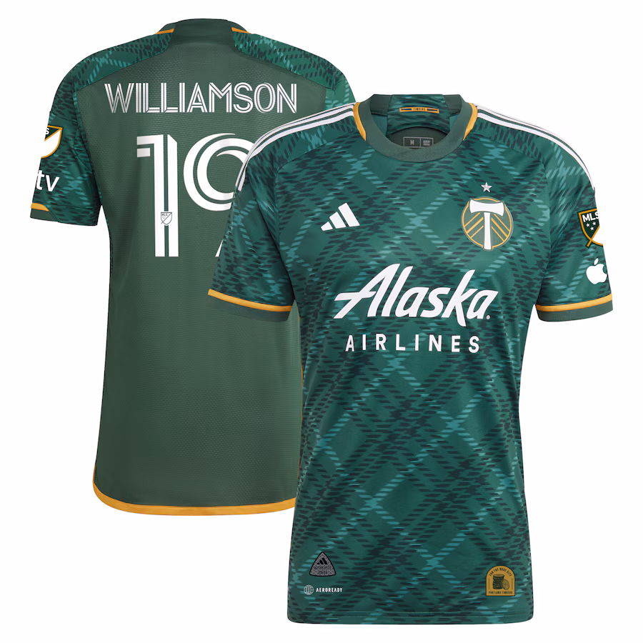 Men's Portland Timbers Eryk Williamson adidas Green 2023 Portland Plaid Kit Authentic Jersey - Ujersey