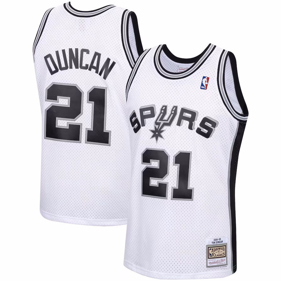 Men's San Antonio Spurs Tim Duncan Mitchell & Ness White 1998/99 Hardwood Classics Swingman Jersey - Ujersey