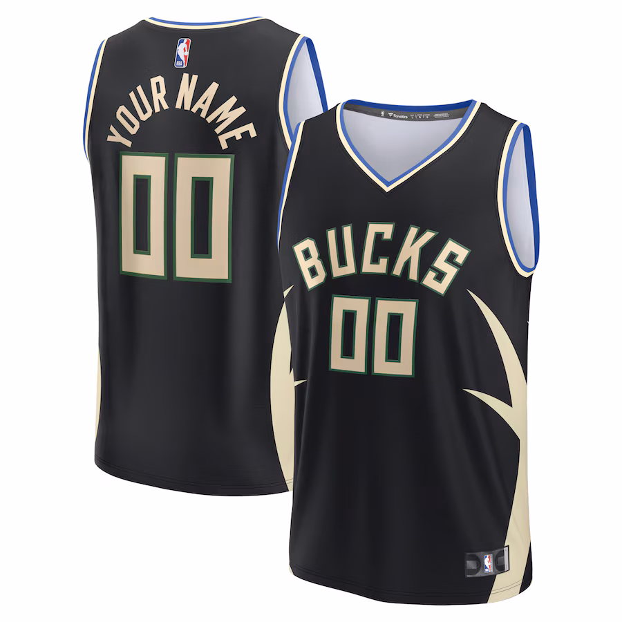 Youth Milwaukee Bucks  Fanatics Black Fast Break Custom Jersey - Statement Edition - Ujersey