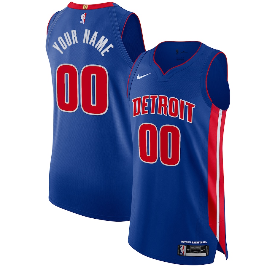 Men's Detroit Pistons Nike Blue Authentic Custom Jersey - Icon Edition - Ujersey