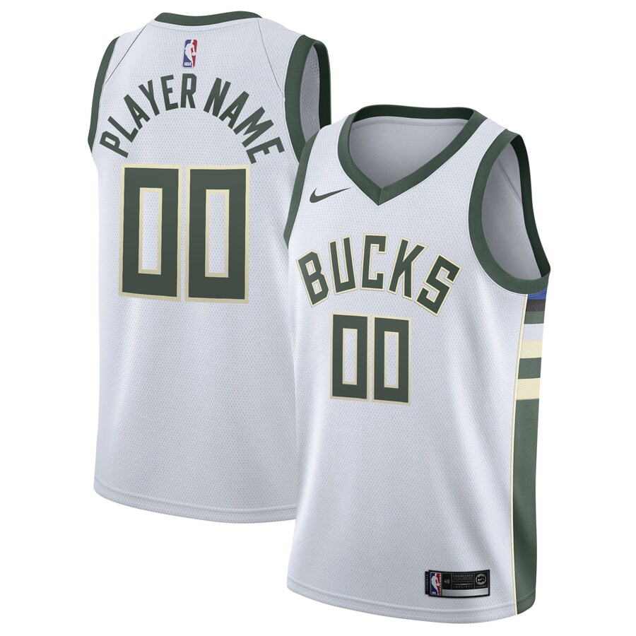 Men's Milwaukee Bucks Nike White 2020/21 Swingman Custom Jersey - Association Edition - Ujersey