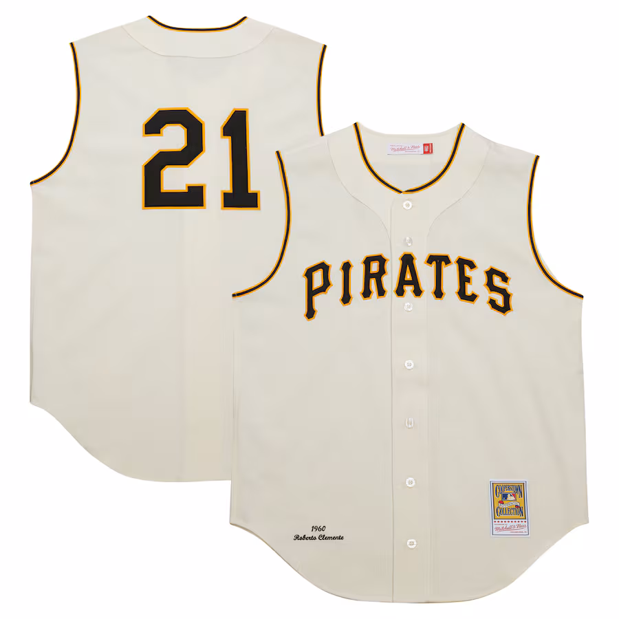 Men's Pittsburgh Pirates Roberto Clemente Mitchell & Ness Cream Cooperstown Collection 1960 Authentic Jersey - Ujersey