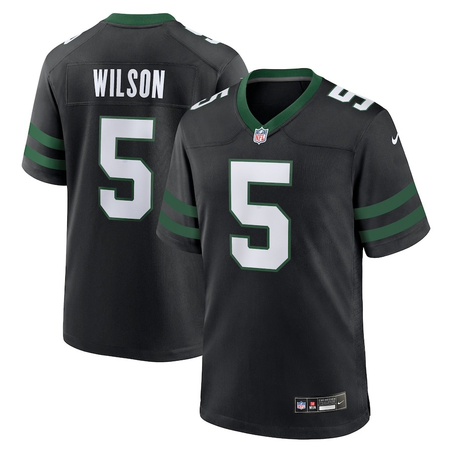 Men's New York Jets Garrett Wilson Nike Legacy Black Alternate Game Jersey - Ujersey