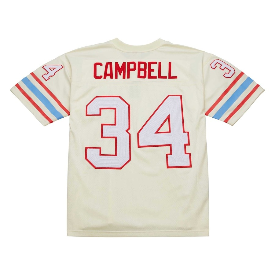 Men's Houston Oilers Earl Campbell Mitchell & Ness Cream Chainstitch Legacy Jersey - Ujersey