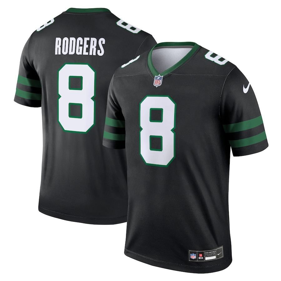 Men's New York Jets Aaron Rodgers Nike Legacy Black Alternate Legend Jersey - Ujersey