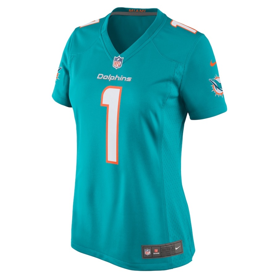 Women's Miami Dolphins Number 1 Mom Nike Aqua Game Jersey - Ujersey