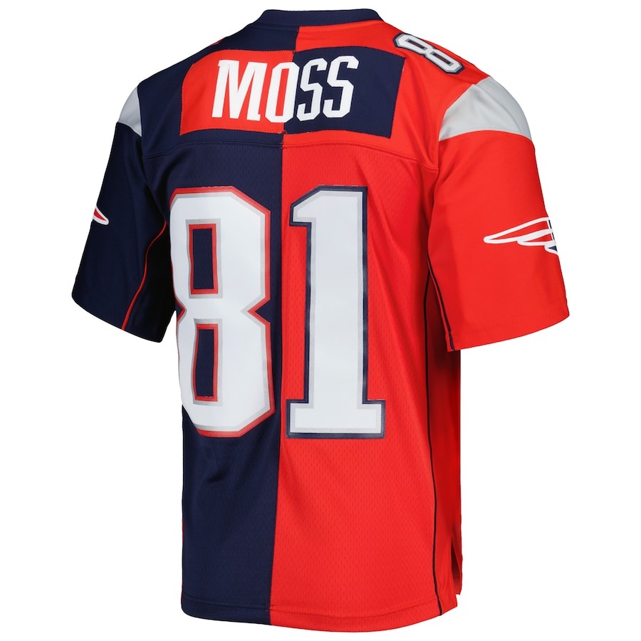 Men's New England Patriots Randy Moss Mitchell & Ness Navy/Red 2007 Split Legacy Replica Jersey - Ujersey