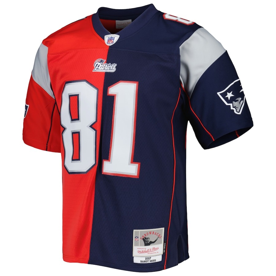Men's New England Patriots Randy Moss Mitchell & Ness Navy/Red 2007 Split Legacy Replica Jersey - Ujersey
