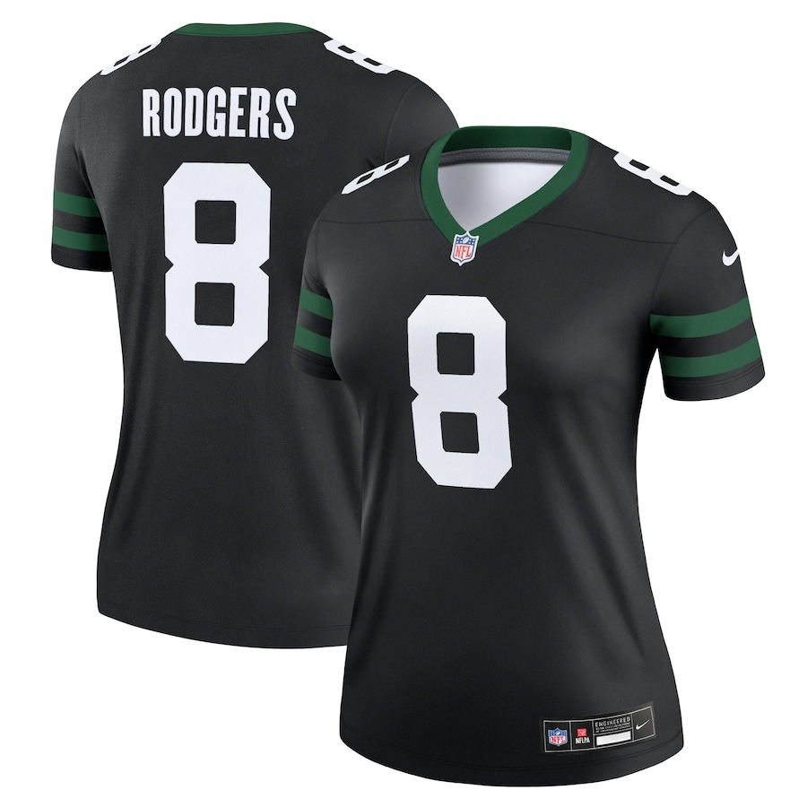 Women's New York Jets Aaron Rodgers Nike Legacy Black Alternate Legend Jersey - Ujersey