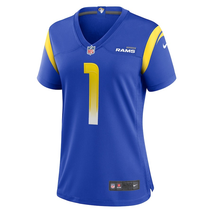 Women's Los Angeles Rams Number 1 Mom Nike Royal Game Jersey - Ujersey