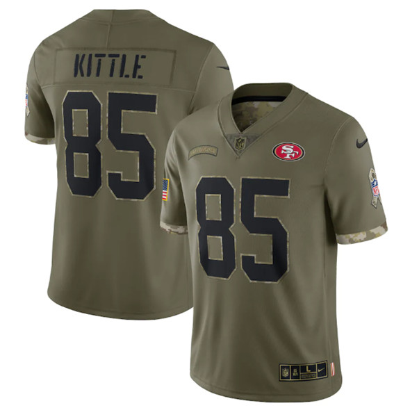Men's San Francisco 49ers #85 George Kittle 2022 Olive Salute To Service Limited Stitched Jersey - Ujersey