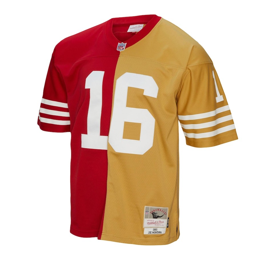 Men's San Francisco 49ers Joe Montana Mitchell & Ness Scarlet/Gold 1990 Split Legacy Replica Jersey - Ujersey