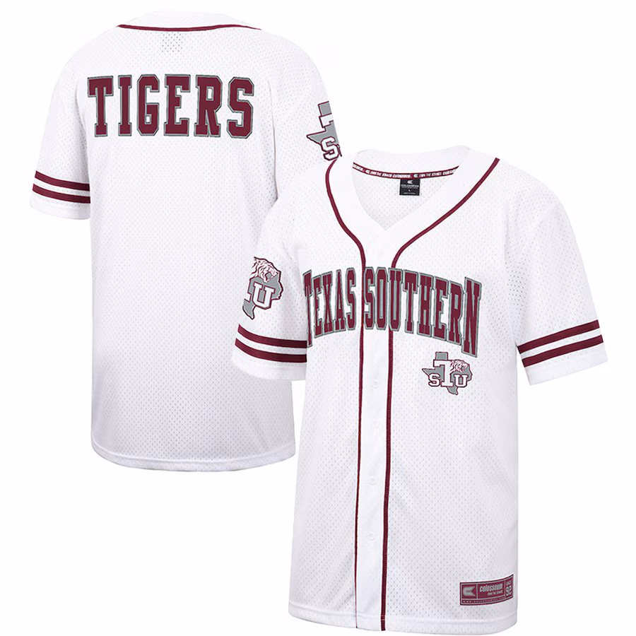 Texas Southern Tigers Colosseum Free Spirited Mesh Button-Up Baseball Jersey - White - Ujersey