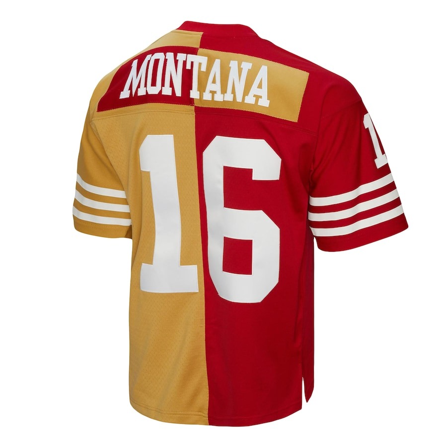 Men's San Francisco 49ers Joe Montana Mitchell & Ness Scarlet/Gold 1990 Split Legacy Replica Jersey - Ujersey