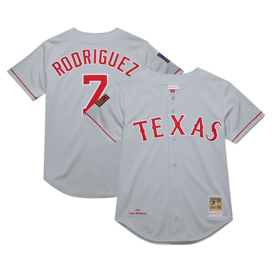 Men's Texas Rangers Ivan Rodriguez Mitchell & Ness Gray 1994 Cooperstown Collection Authentic Dark Jersey - Ujersey