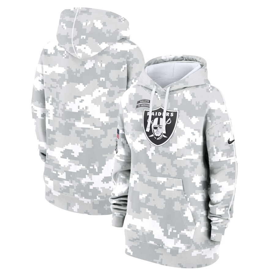 Women's Las Vegas Raiders Nike Arctic Camo 2024 Salute To Service Club Fleece Pullover Hoodie - Ujersey