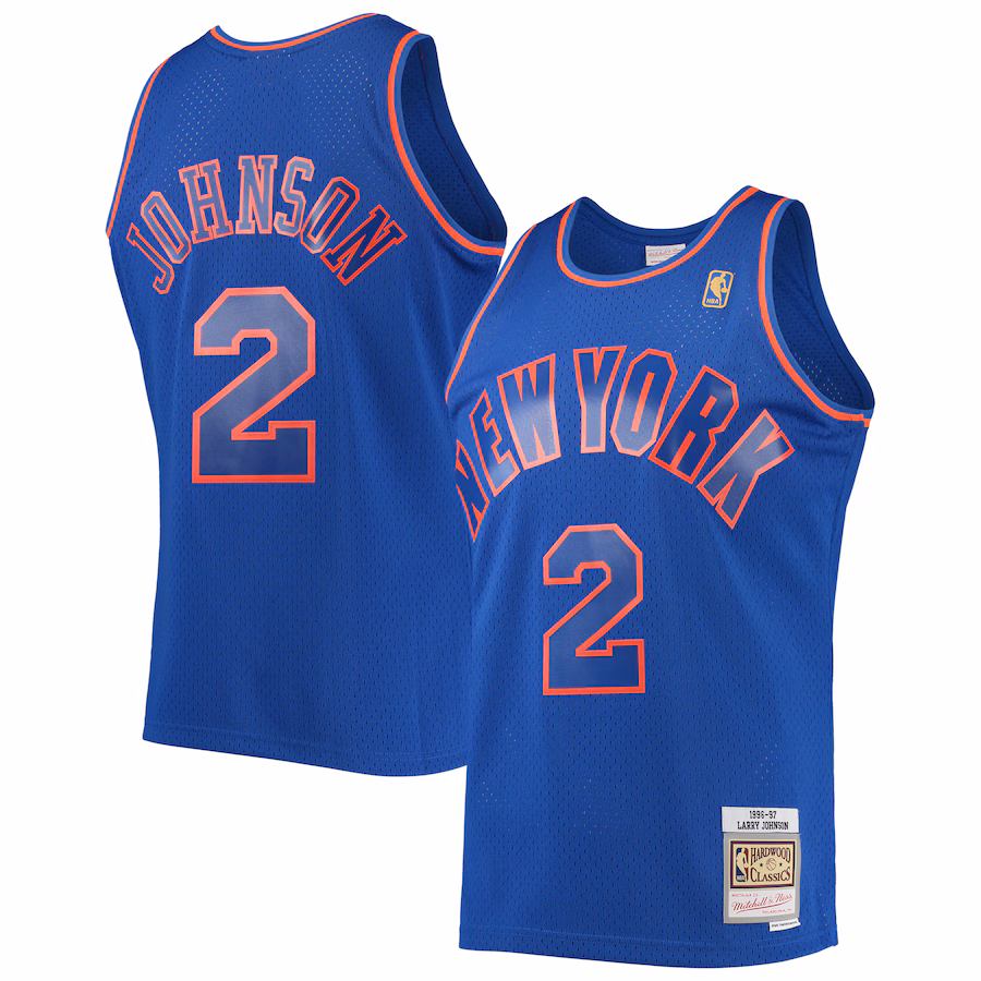 Men's New York Knicks Larry Johnson Mitchell & Ness Blue 1996/97 Hardwood Classics Swingman Jersey - Ujersey