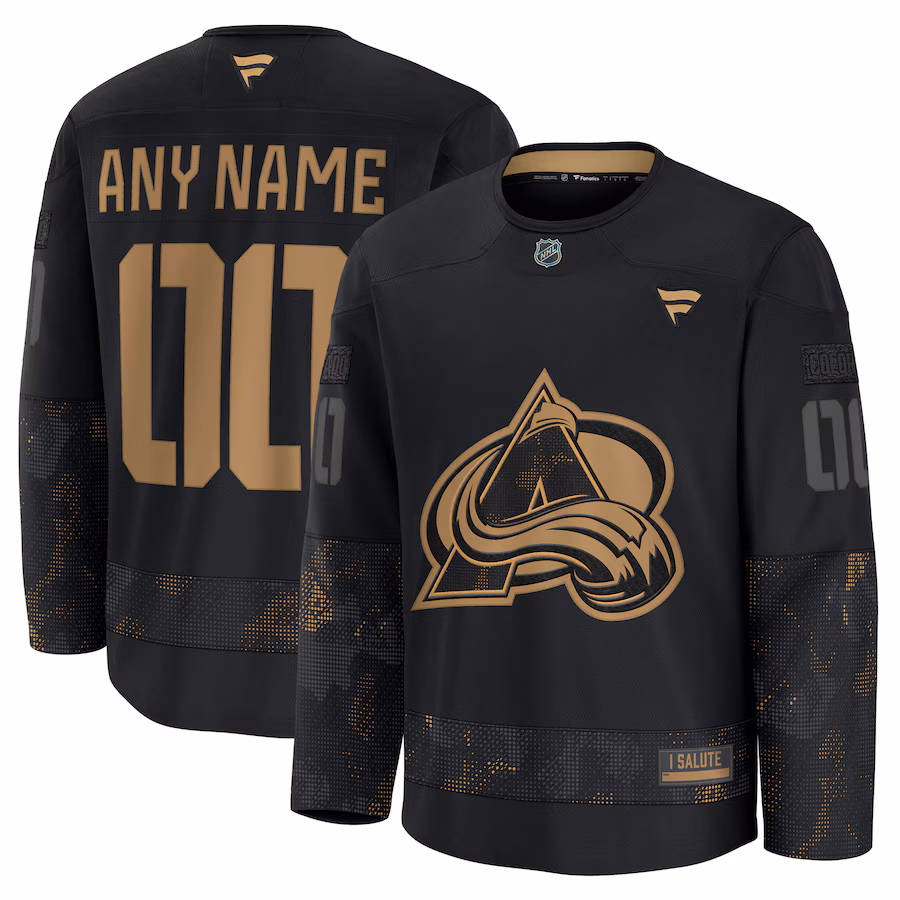 Men's Colorado Avalanche Fanatics Black 2024 Military Appreciation Personalized Long Sleeve Practice Jersey - Ujersey