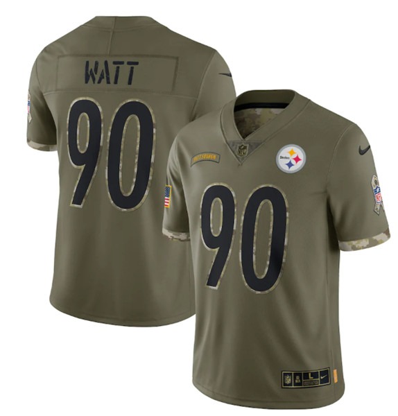Men's Pittsburgh Steelers #90 T. J. Watt 2022 Olive Salute To Service Limited Stitched Jersey - Ujersey