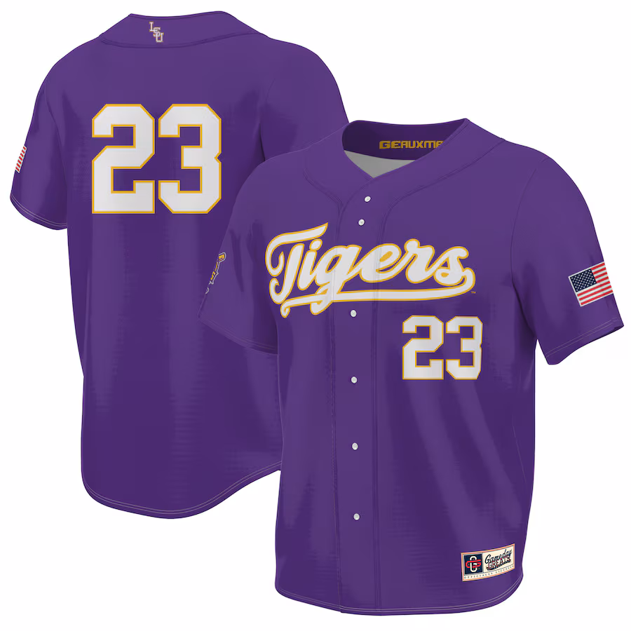 Youth GameDay Greats #23 Purple LSU Tigers 2023 NCAA Baseball College World Series Champions Lightweight Jersey - Ujersey
