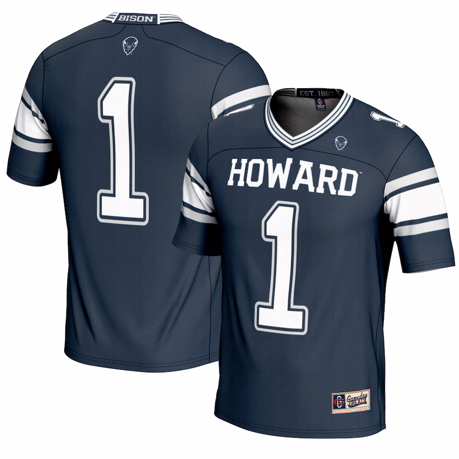 Men's GameDay Greats #1 Navy Howard Bison Endzone Football Jersey - Ujersey