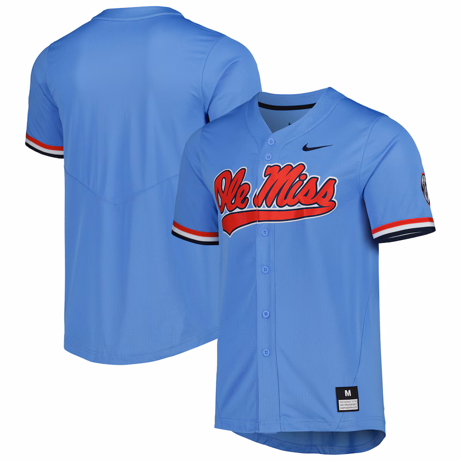 Men's Nike Powder Blue Ole Miss Rebels Full-Button Replica Baseball Jersey - Ujersey