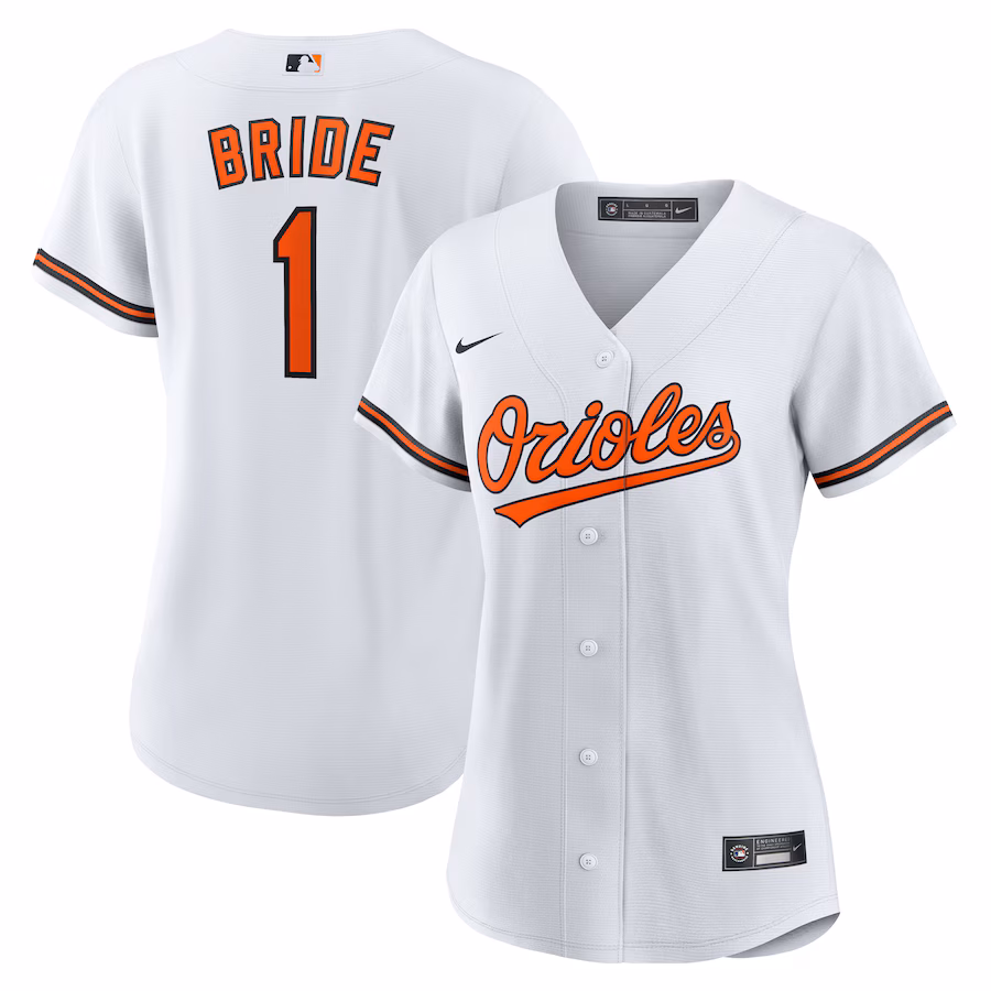 Women's Baltimore Orioles Nike White #1 Bride Home Replica Jersey - Ujersey
