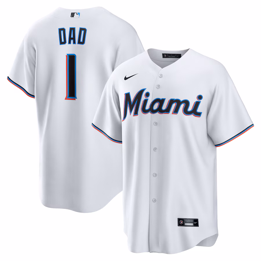 Men's Miami Marlins Nike White #1 Dad Home Replica Jersey - Ujersey