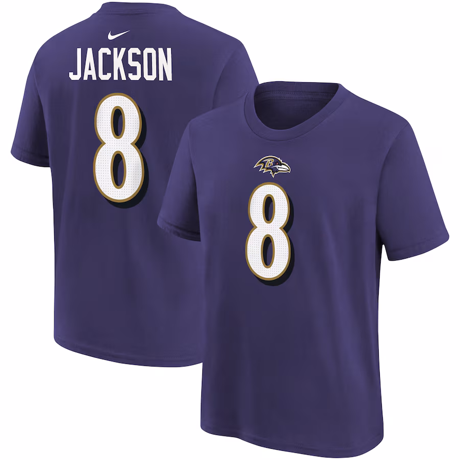 Youth Baltimore Ravens Lamar Jackson Purple Nike Player Name & Number T-Shirt - Ujersey