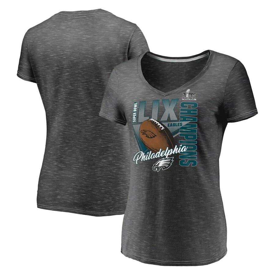 Women's Philadelphia Eagles  Fanatics Graphite Super Bowl LIX Champions Own the Moment V-Neck T-Shirt - Ujersey