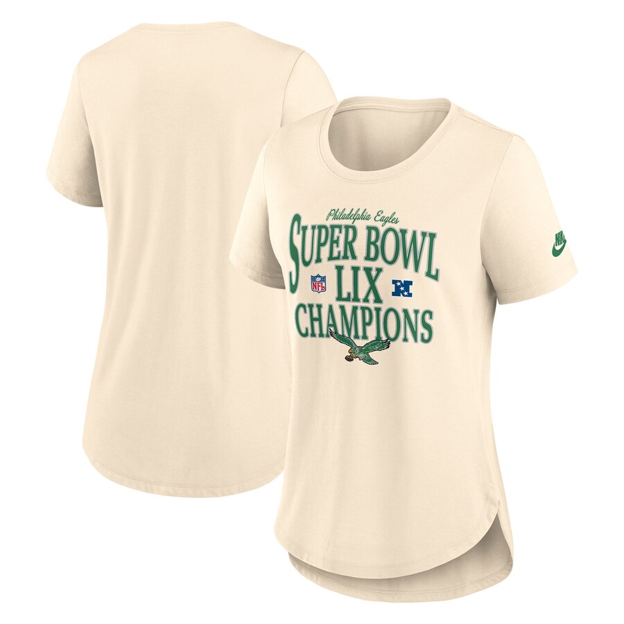 Women's Philadelphia Eagles  Nike Natural Super Bowl LIX Champions Retro Logo Tri-Blend Scoop Neck T-Shirt - Ujersey