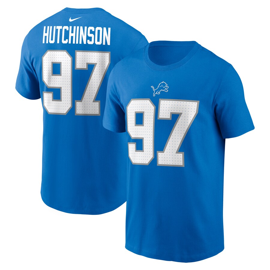 Youth Detroit Lions Aidan Hutchinson Blue Nike Player Name & Number T-Shirt - Ujersey