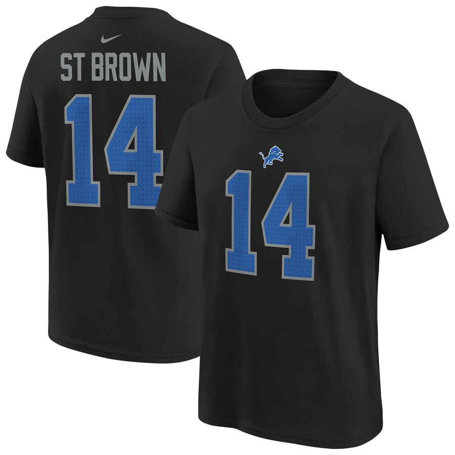 Youth Detroit Lions Amon-Ra St. Brown Black Nike Player Name & Number T-Shirt - Ujersey