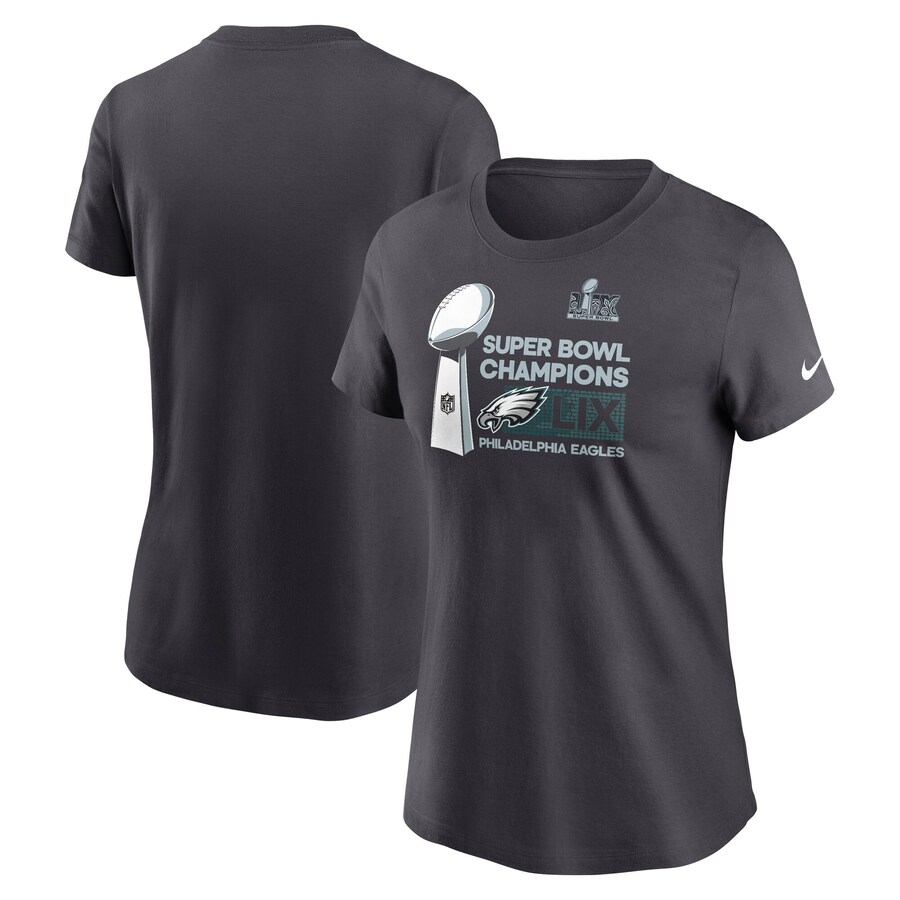 Women's Philadelphia Eagles  Nike Anthracite Super Bowl LIX Champions Locker Room Trophy Collection T-Shirt - Ujersey