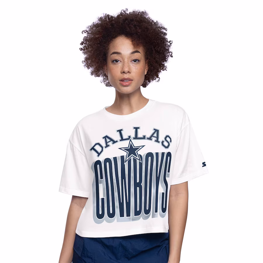 Women's Dallas Cowboys  Starter White Throwback Play the Ball Boxy Cropped T-Shirt - Ujersey