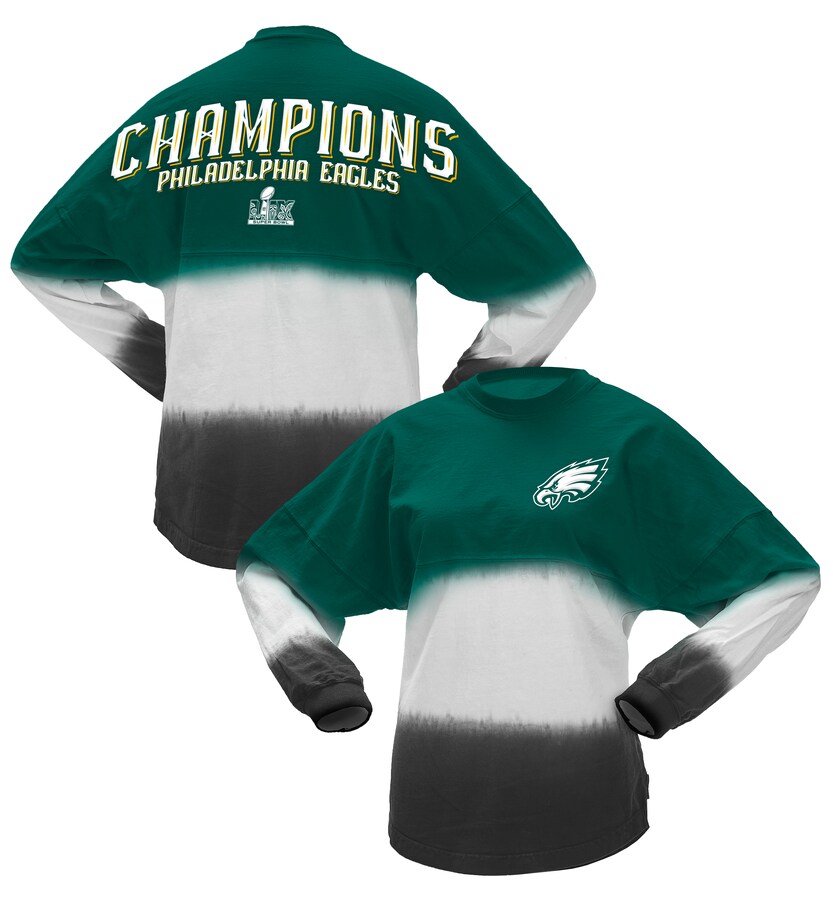 Women's Philadelphia Eagles  Fanatics Midnight Green Super Bowl LIX Champions Horizontal Ombre Spirit Jersey Long Sleeve T-Shirt - Ujersey