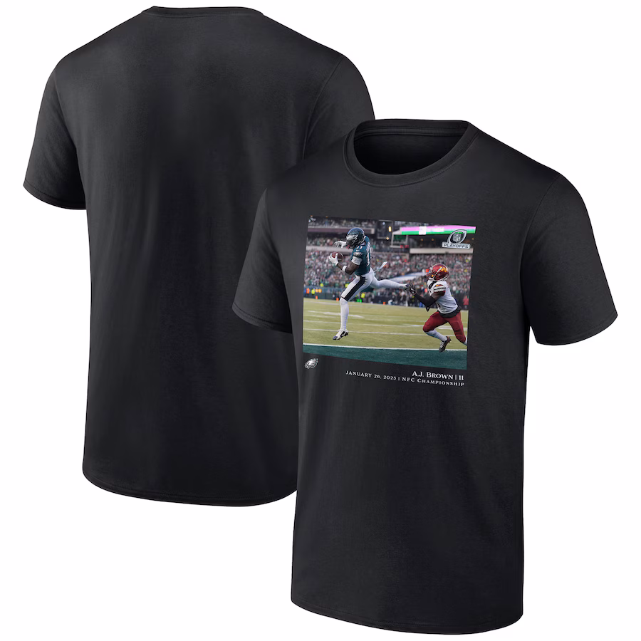 Men's Philadelphia Eagles A.J. Brown Black NFL Flash Features NFC Championship T-Shirt - Ujersey