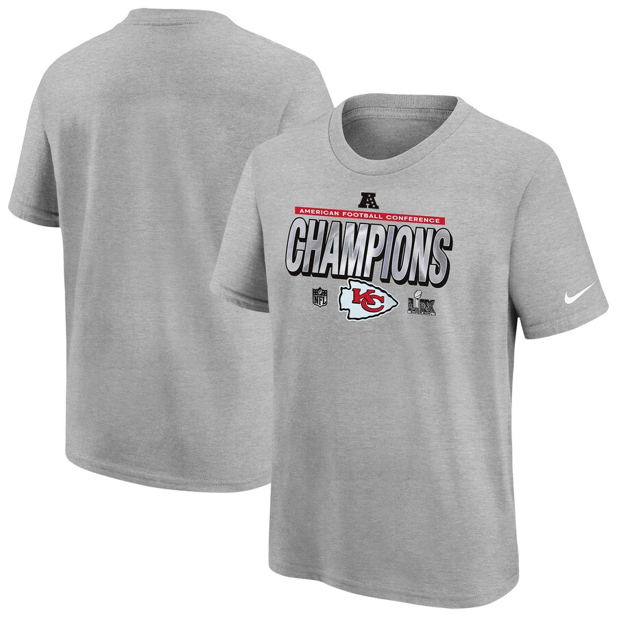 Youth Kansas City Chiefs Nike Heather Gray 2024 AFC Champions Locker Room Trophy Collection T-Shirt - Ujersey