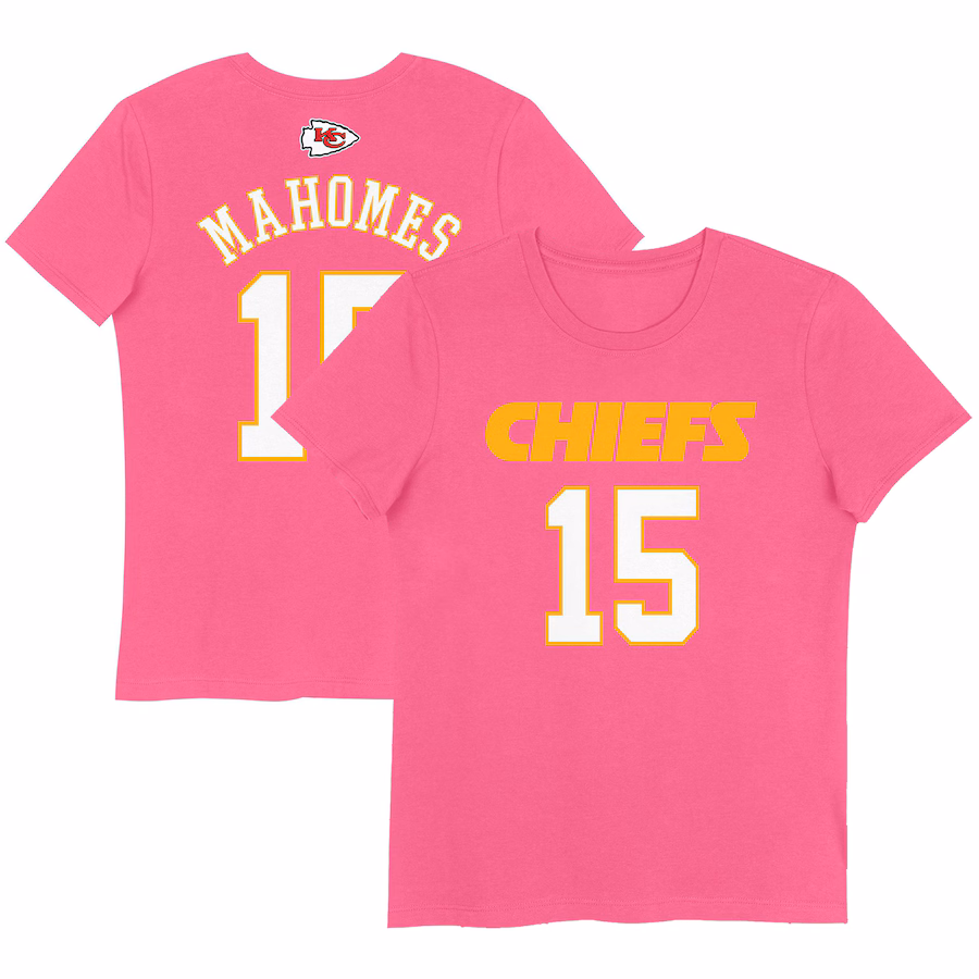 Girls Youth Kansas City Chiefs Patrick Mahomes Pink Player Name & Number T-Shirt - Ujersey