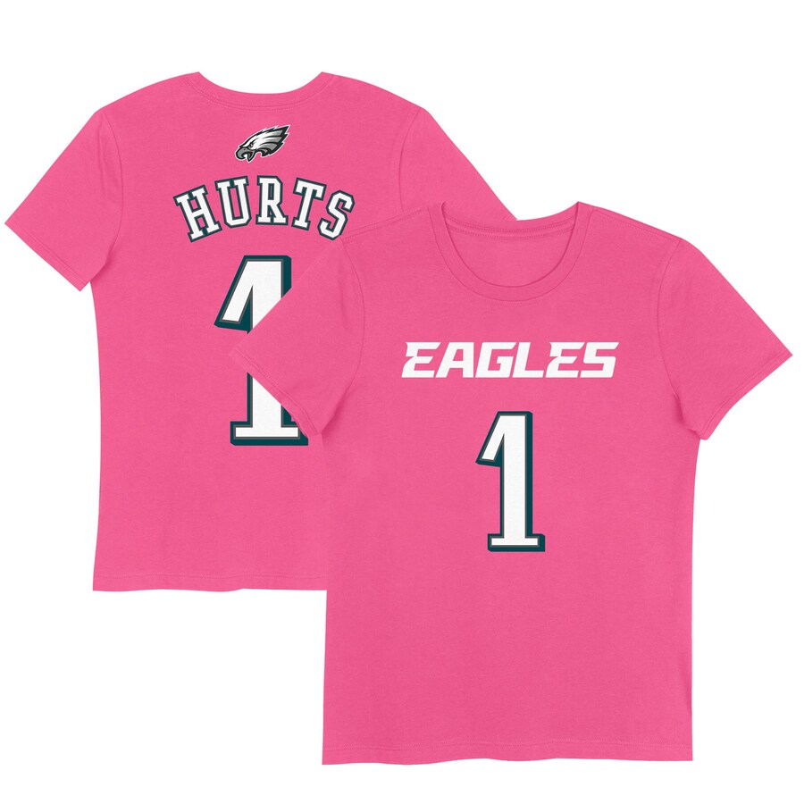 Girls Youth Philadelphia Eagles Jalen Hurts Pink Player Name & Number T-Shirt - Ujersey
