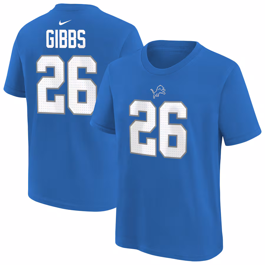Youth Detroit Lions Jahmyr Gibbs Blue Nike Player Name & Number T-Shirt - Ujersey