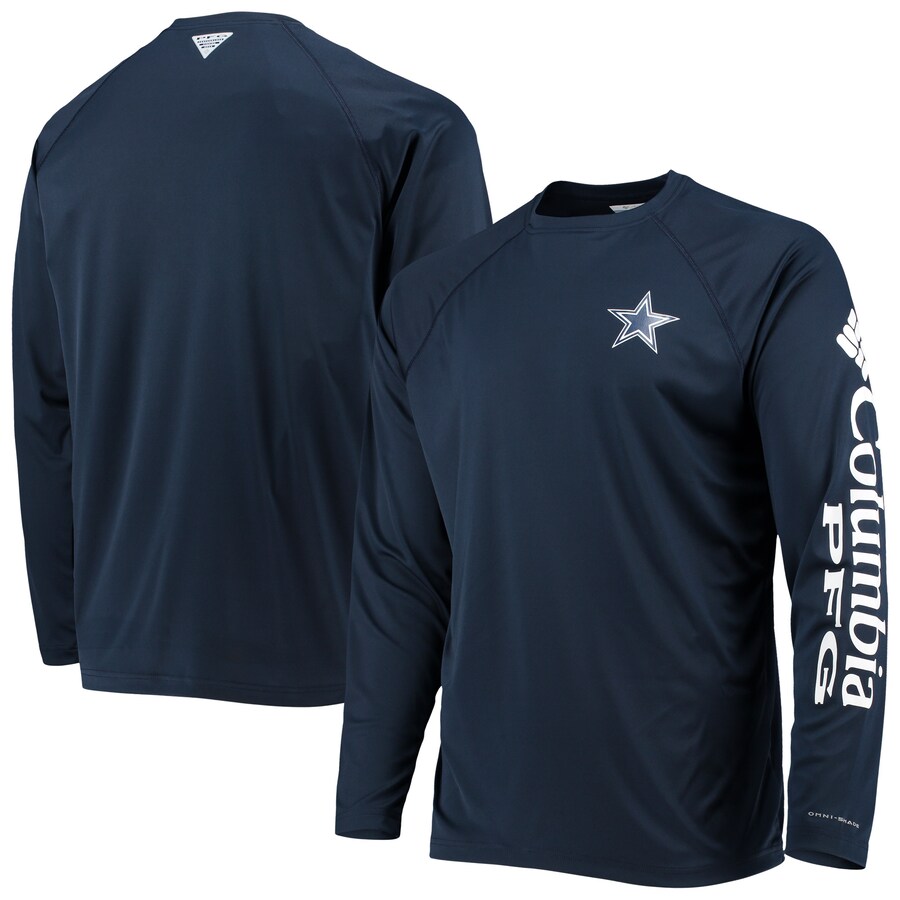 Men's Dallas Cowboys Columbia Navy Terminal Tackle Omni-Shade Raglan Long Sleeve T-Shirt - Ujersey