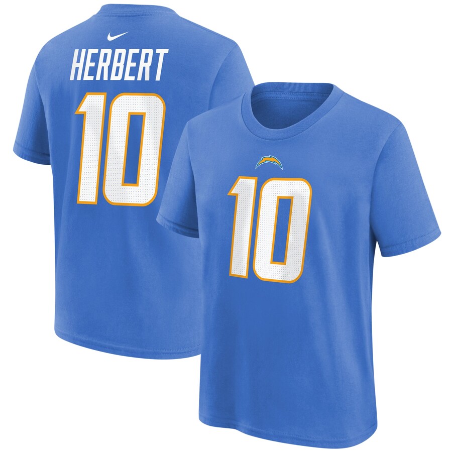 Youth Los Angeles Chargers Justin Herbert Powder Blue Nike Player Name & Number T-Shirt - Ujersey