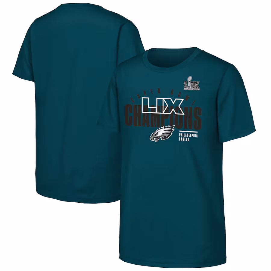 Youth Philadelphia Eagles  Fanatics Midnight Green Super Bowl LIX Champions Iconic Victory T-Shirt - Ujersey