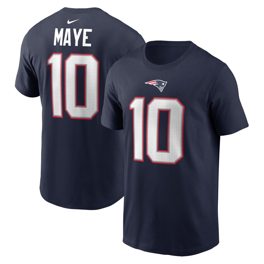 Youth New England Patriots Drake Maye Nike Navy  Fuse Name & Number T-Shirt - Ujersey