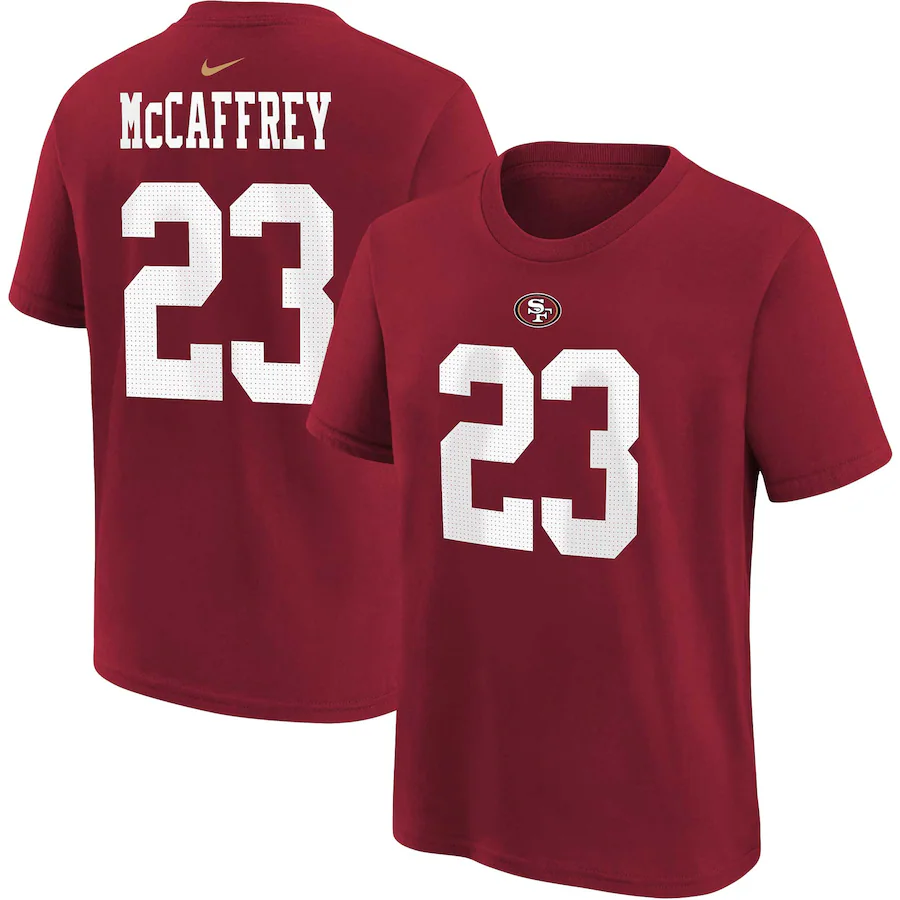 Youth San Francisco 49ers Christian McCaffrey Scarlet Nike Player Name & Number T-Shirt - Ujersey