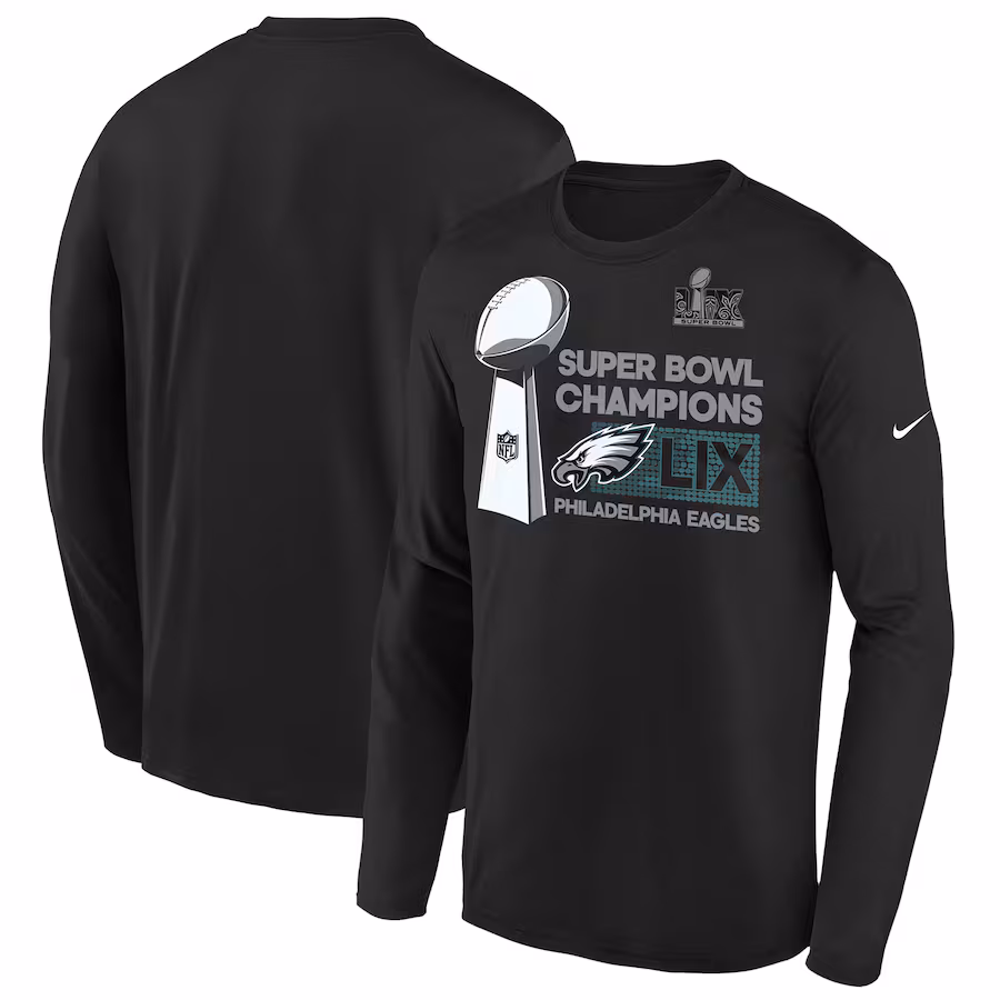 Youth Philadelphia Eagles Nike Black Super Bowl LIX Champions Locker Room Trophy Collection Long Sleeve T-Shirt - Ujersey