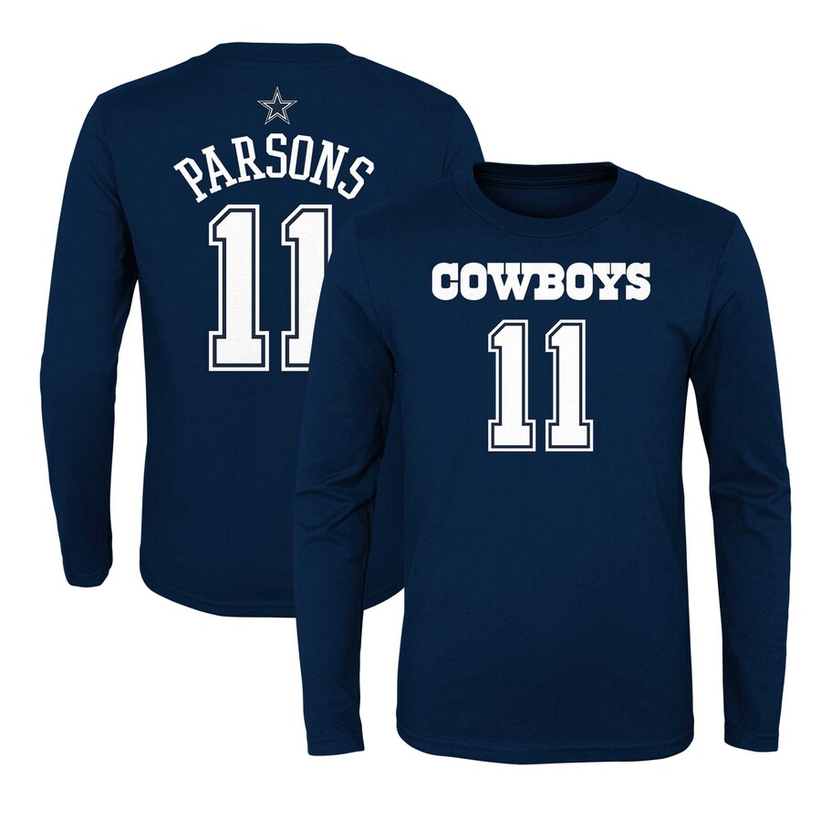 Youth Dallas Cowboys Micah Parsons Navy Mainliner Player Name & Number Long Sleeve T-Shirt - Ujersey
