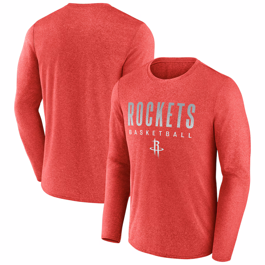 Men's Houston Rockets Fanatics Heathered Red Where Legends Play Iconic Practice Long Sleeve T-Shirt - Ujersey